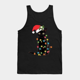 Black Cat Santa Tangled Up In Lights Tank Top